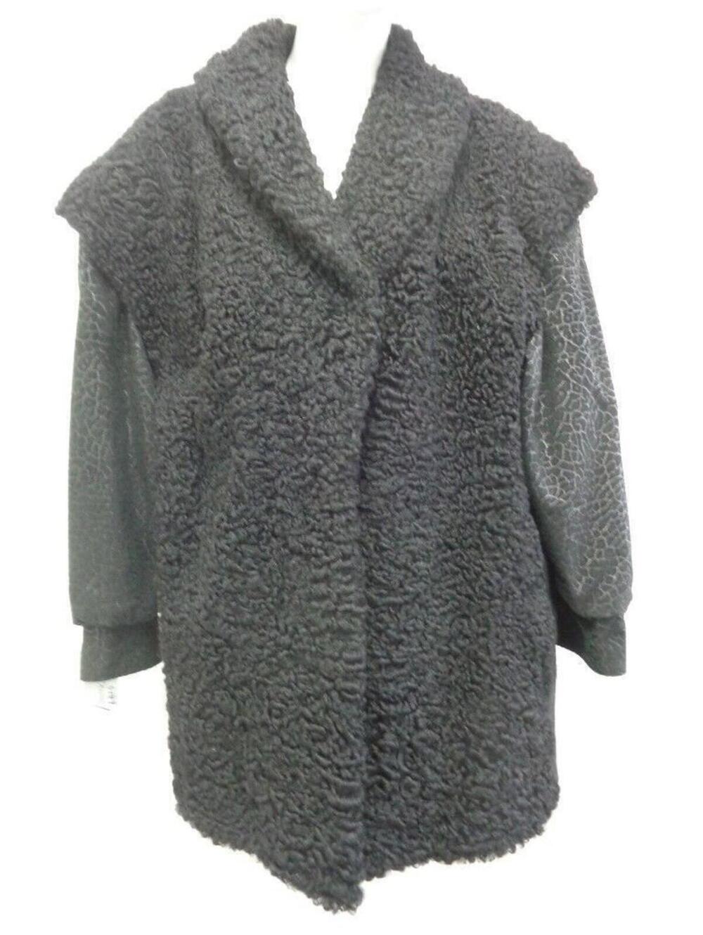 *~REFURBISHED NEW BLACK ASTRAKHAN LAMB FUR JACKET COAT WOMEN WOMAN SIZE 10-12